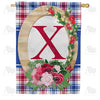 Roses On Wood Frame Monogram House Flag