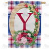 Roses On Wood Frame Monogram House Flag