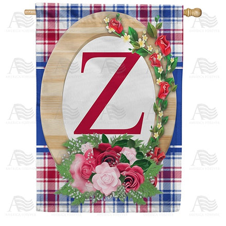 Roses On Wood Frame Monogram House Flag