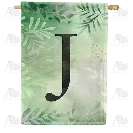 Lush Leaves Monogram House Flag