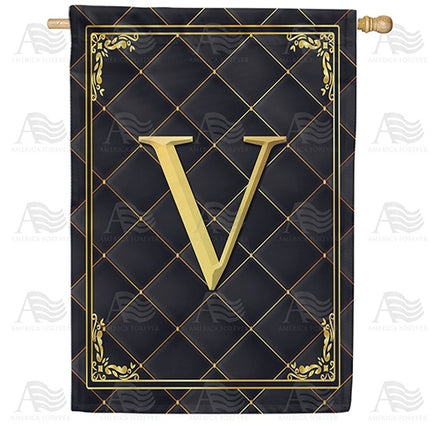 Quilted Royalty Monogram House Flag