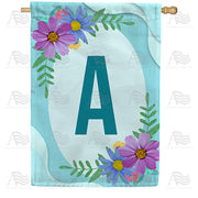 Cosmos On Blue Wood Monogram House Flag