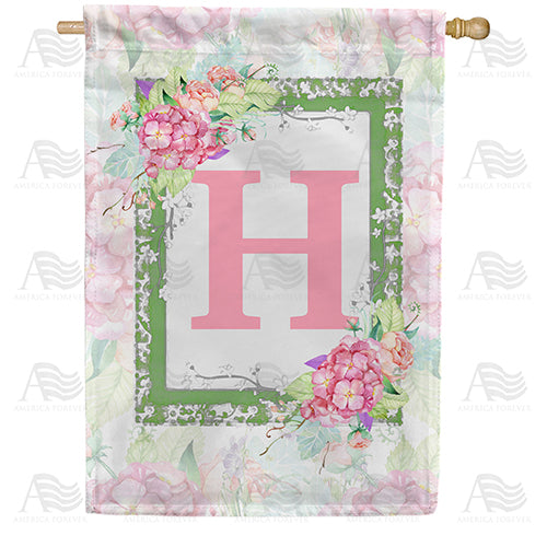 Watercolor Hydrangea Monogram House Flag