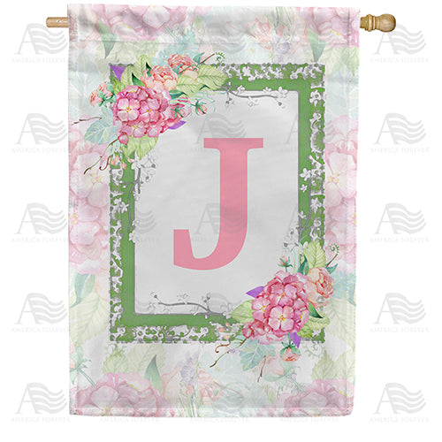 Watercolor Hydrangea Monogram House Flag