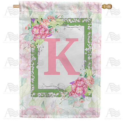 Watercolor Hydrangea Monogram House Flag