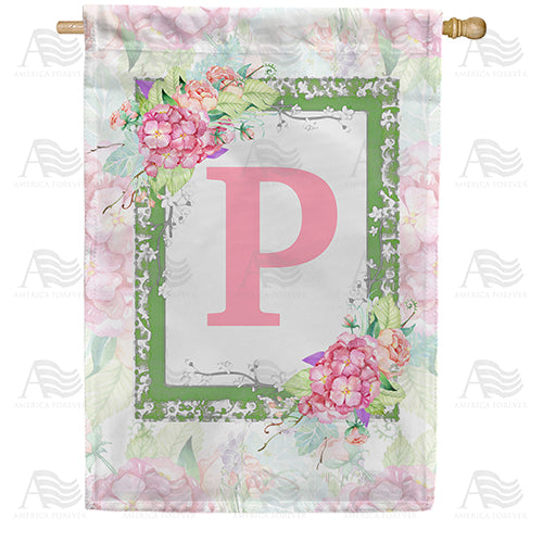 Watercolor Hydrangea Monogram House Flag