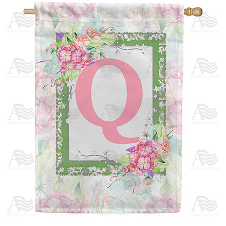 Watercolor Hydrangea Monogram House Flag