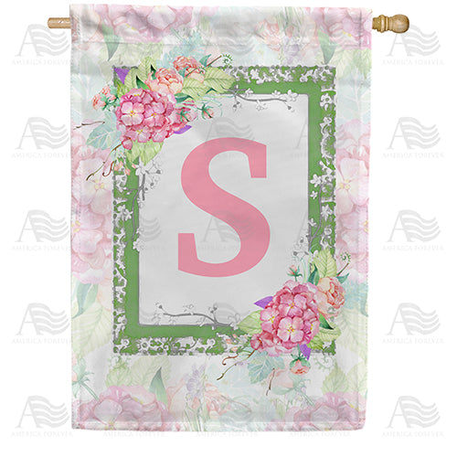 Watercolor Hydrangea Monogram House Flag