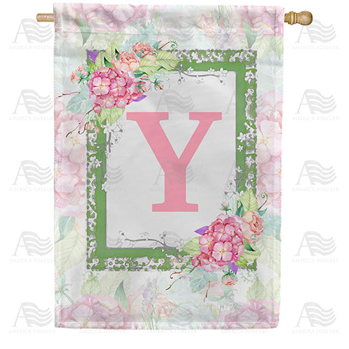 Watercolor Hydrangea Monogram House Flag