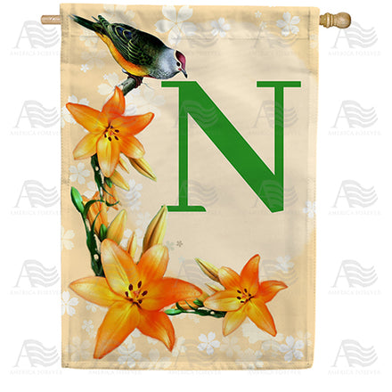 Orange Lilies Monogram House Flag