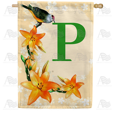 Orange Lilies Monogram House Flag