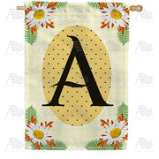 Yellow Gingham Daisies Monogram House Flag