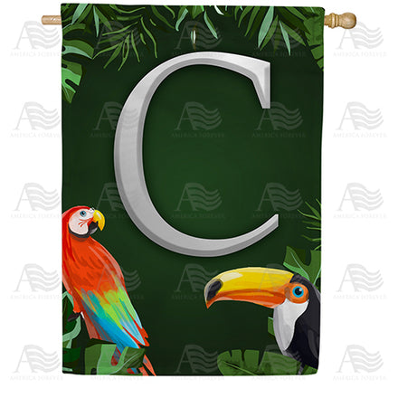 Tropical Birds Monogram House Flag