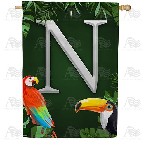 Tropical Birds Monogram House Flag