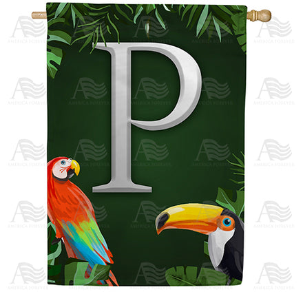 Tropical Birds Monogram House Flag