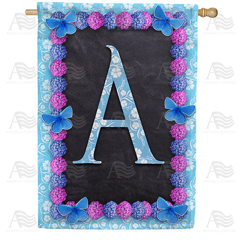 Blue And Purple Hydrangea Monogram House Flag