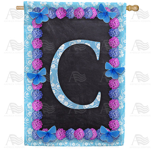 Blue And Purple Hydrangea Monogram House Flag