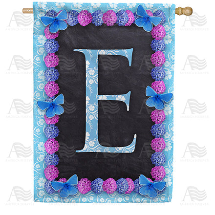 Blue And Purple Hydrangea Monogram House Flag