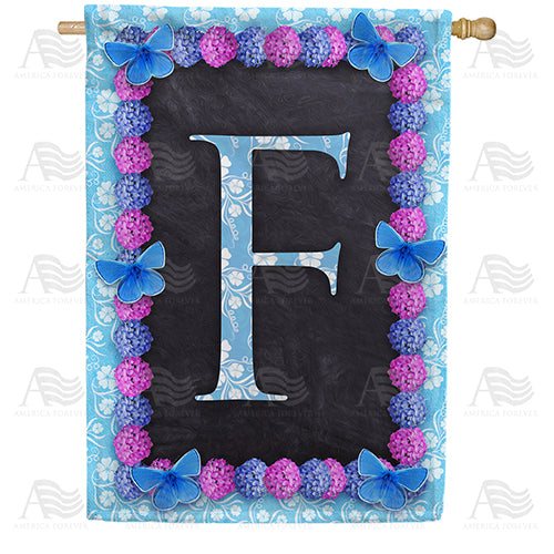 Blue And Purple Hydrangea Monogram House Flag