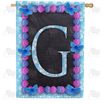 Blue And Purple Hydrangea Monogram House Flag