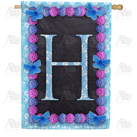 Blue And Purple Hydrangea Monogram House Flag