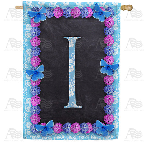 Blue And Purple Hydrangea Monogram House Flag