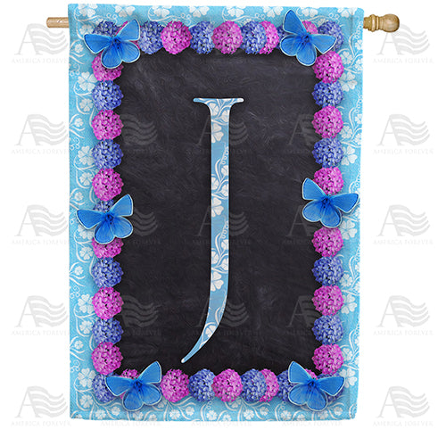 Blue And Purple Hydrangea Monogram House Flag