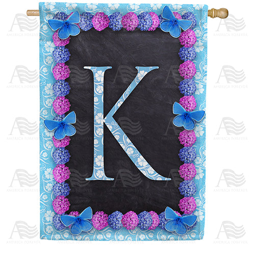 Blue And Purple Hydrangea Monogram House Flag