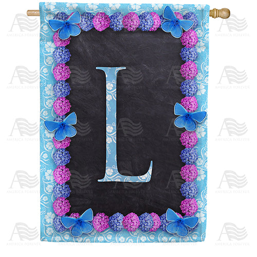 Blue And Purple Hydrangea Monogram House Flag