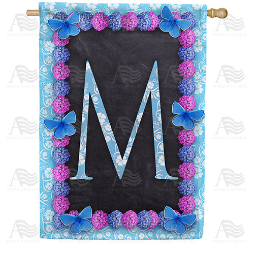 Blue And Purple Hydrangea Monogram House Flag