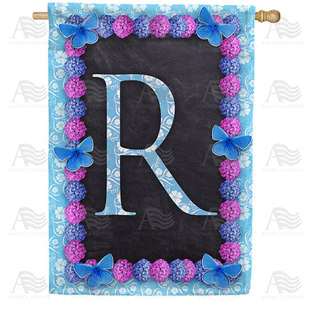 Blue And Purple Hydrangea Monogram House Flag