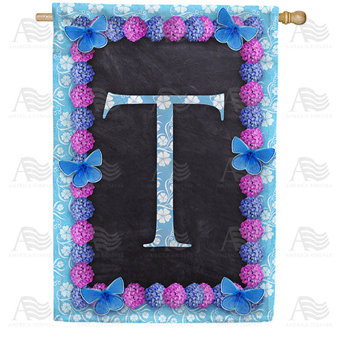 Blue And Purple Hydrangea Monogram House Flag