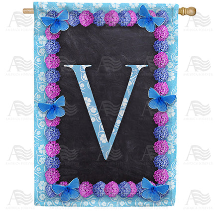 Blue And Purple Hydrangea Monogram House Flag