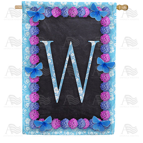 Blue And Purple Hydrangea Monogram House Flag