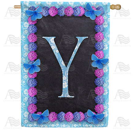 Blue And Purple Hydrangea Monogram House Flag