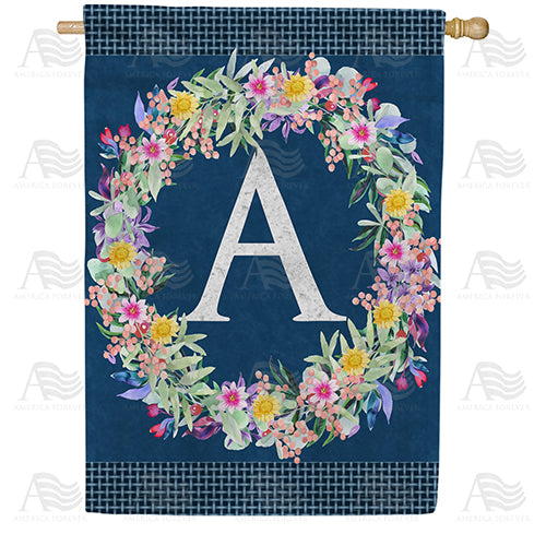 Floral Wreath Monogram House Flag