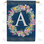 Floral Wreath Monogram House Flag