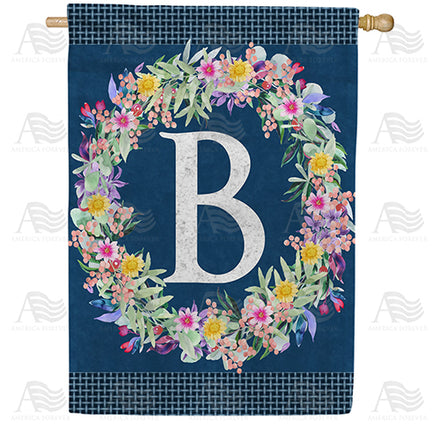 Floral Wreath Monogram House Flag