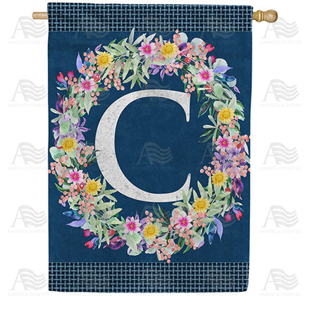 Floral Wreath Monogram House Flag