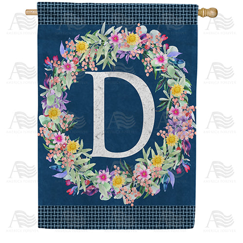 Floral Wreath Monogram House Flag