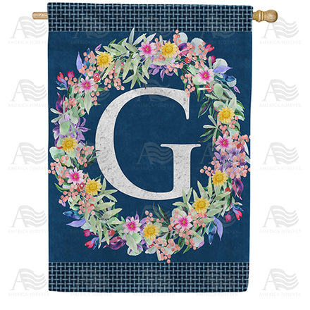 Floral Wreath Monogram House Flag