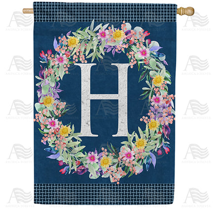 Floral Wreath Monogram House Flag