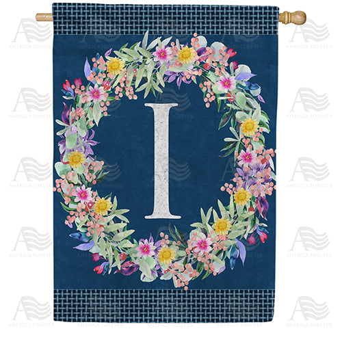 Floral Wreath Monogram House Flag