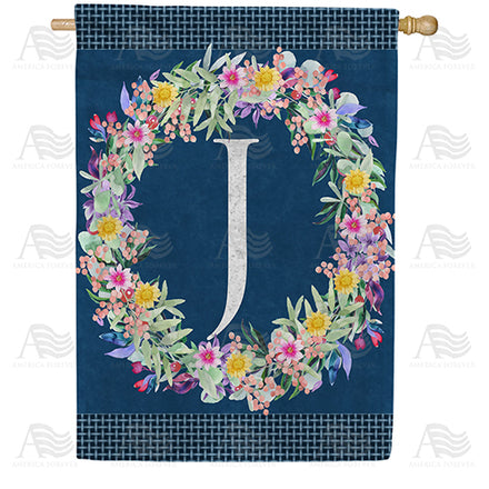 Floral Wreath Monogram House Flag