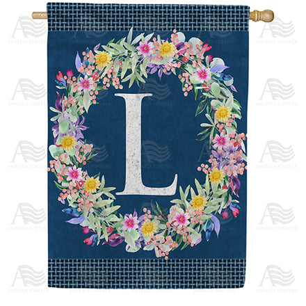 Floral Wreath Monogram House Flag