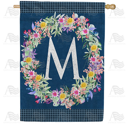 Floral Wreath Monogram House Flag