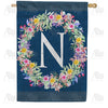 Floral Wreath Monogram House Flag