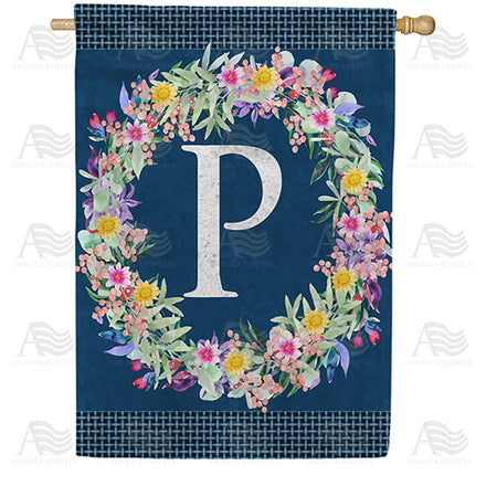 Floral Wreath Monogram House Flag