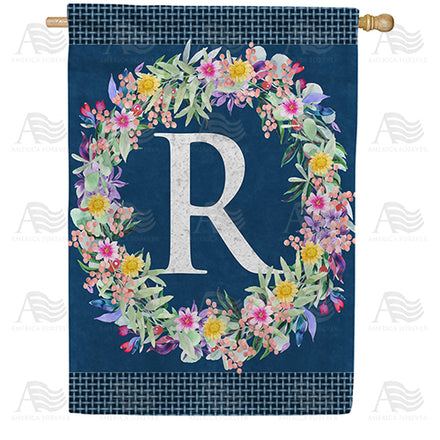 Floral Wreath Monogram House Flag