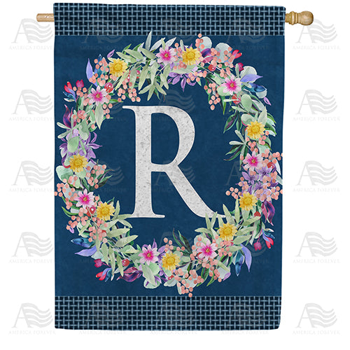 Floral Wreath Monogram House Flag